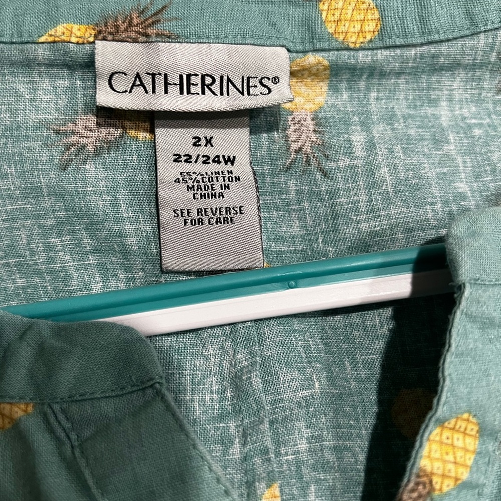 Catherines Green Shirt with Pineapple Print - Picture 2 of 9
